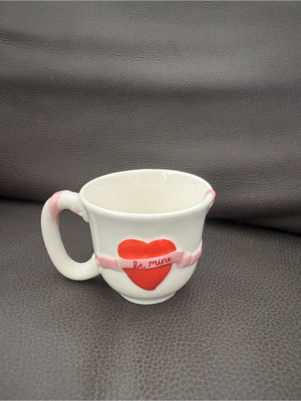 Anthropologie White Ceramic 'Be Mine' Heart Mug with Pink Trim